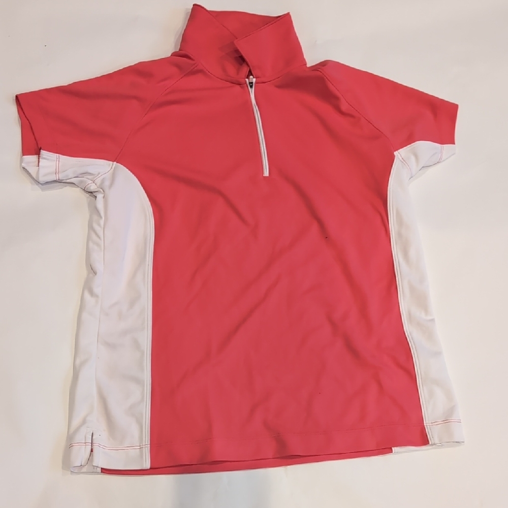 Slazenger Coral and White Short Sleeve Quarter-Zip Activewear Polo Shirt